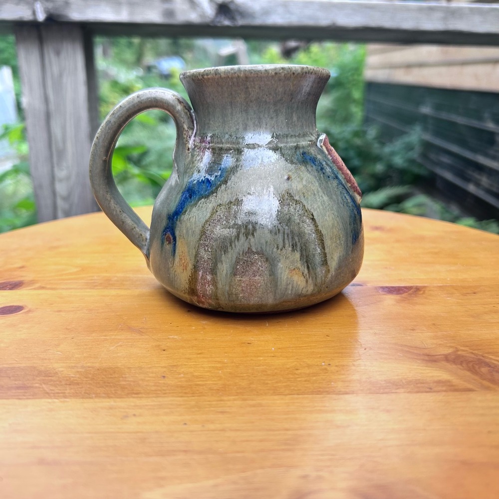 Vintage Ceramic Pitcher Small Blue Green Drip Glaze Pender Island MCM Handmade